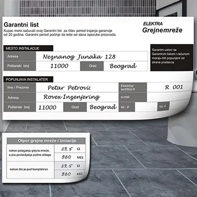 Podno grejanje garantni list Podno grejanje- garantni list